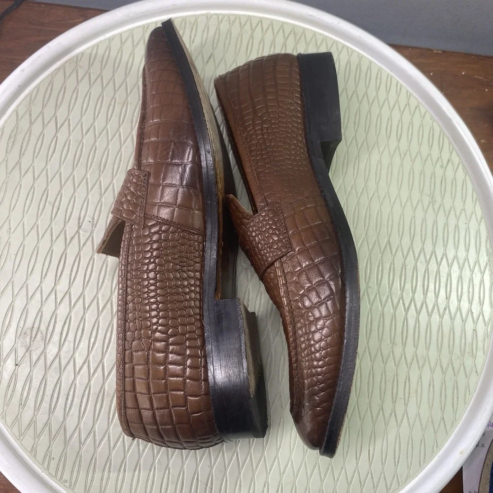 Rawls Mens Leather Penny Loafer Crocodile Pattern Luxury Shoes Brown 42EU 8.5 US